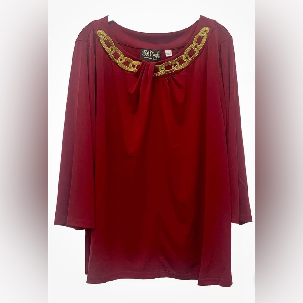 Bob Mackie Wearable Art Woman’s Red Top With Gold Embroidery Size 2X